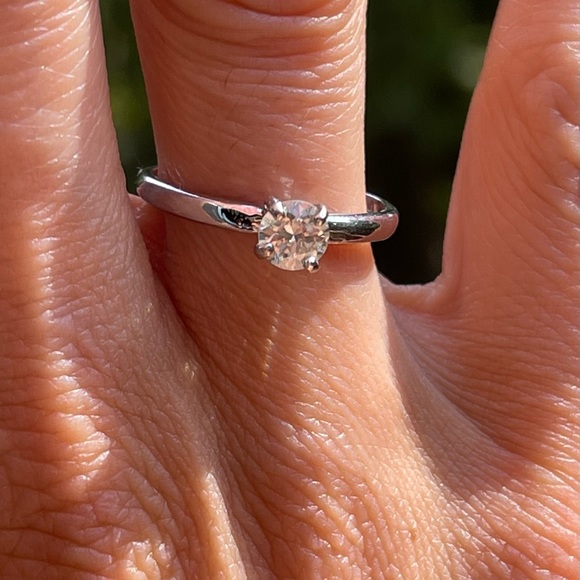 Solid 14k White Gold and Moissanite Solitaire Engagement or Stacking Ring - Picture 1 of 7